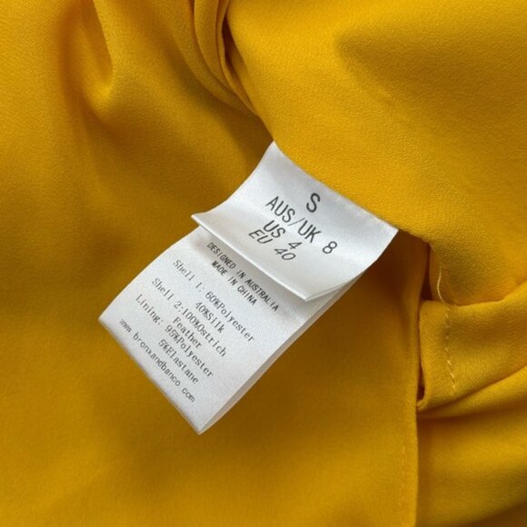 🆕 BRONX & BANCO 🧿 NWOT Geisha Feather-Trim Maxi Dress, Mustard - Sz S US 4 - Picture 15 of 15